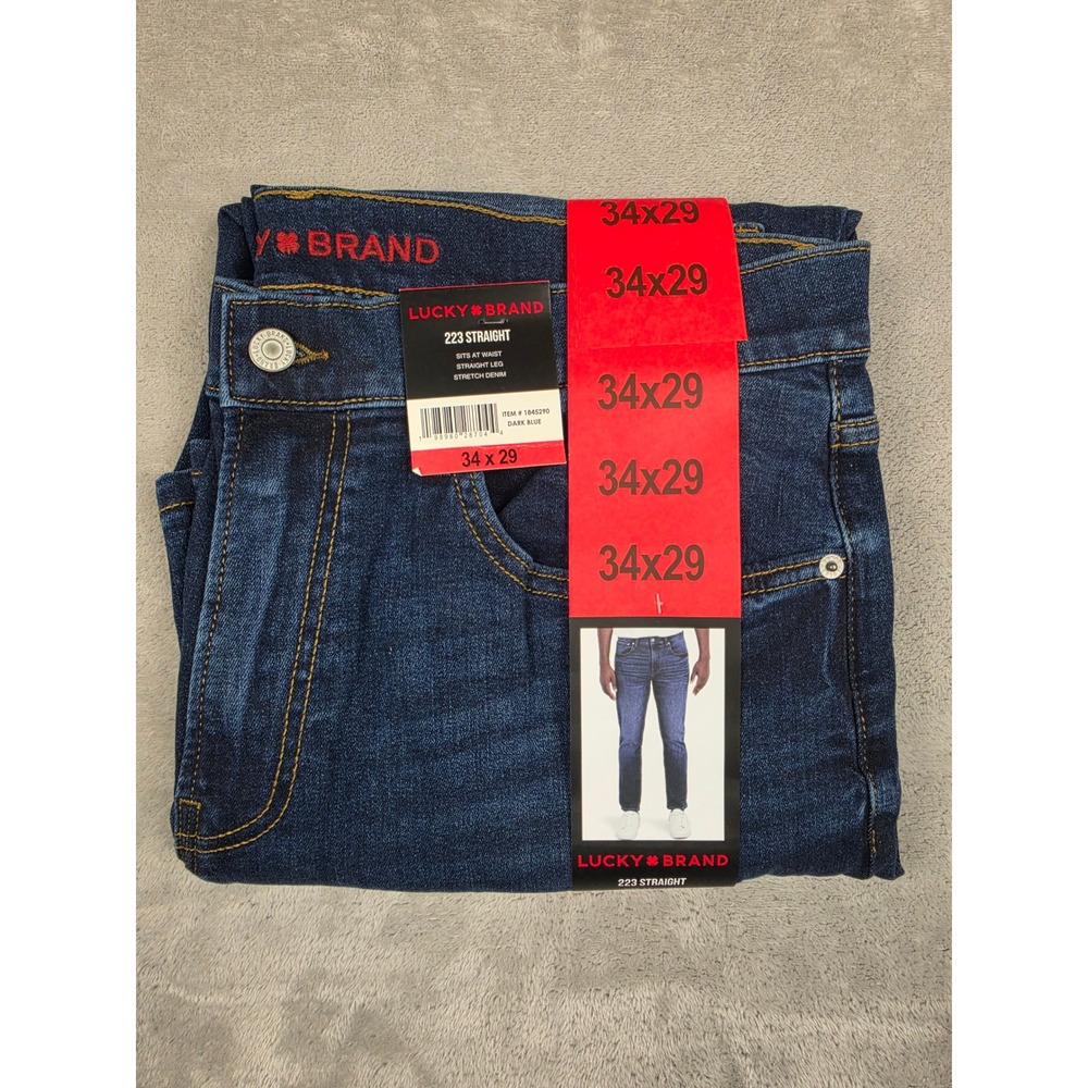 Lucky Brand 223 Straight Jeans Mens 34x29 Dark Blue Stretch Denim